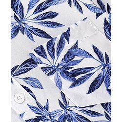 Pine Kids Viscose Woven Half Sleeves Leaf Printed Shirt - White & Blue