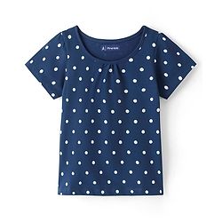 Pine Kids 100% Cotton Knit Half Sleeves Top Polka Dot Print - Navy Blue