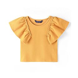 Pine Kids Knitted Ruffle Sleeves Stretchable Solid Top - Mustard Yellow
