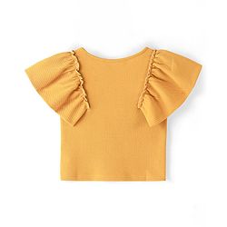 Pine Kids Knitted Ruffle Sleeves Stretchable Solid Top - Mustard Yellow