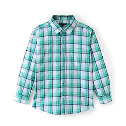 Pine Kids 100% Cotton Full Sleeves Check Shirts - Green