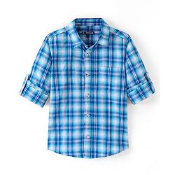 Pine Kids 100% Cotton Full Sleeves Check Shirts - Blue