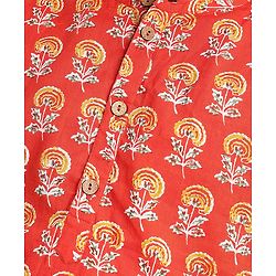 Pine Kids 100% Cotton Full Sleeves Kurta Pyjama With Floral Print - Rust