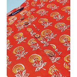 Pine Kids 100% Cotton Full Sleeves Kurta Pyjama With Floral Print - Rust