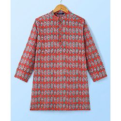 Pine Kids Cotton Full Sleeves Floral Printed Kurta & Pajama Set- Red