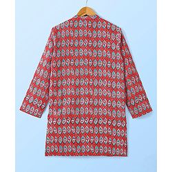Pine Kids Cotton Full Sleeves Floral Printed Kurta & Pajama Set- Red