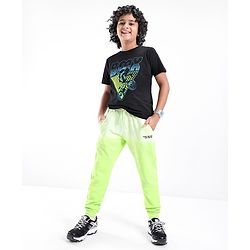 Pine Kids 100% Cotton Knit Full Length Track Pants with Text Print - Lime Punch