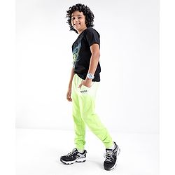 Pine Kids 100% Cotton Knit Full Length Track Pants with Text Print - Lime Punch