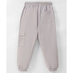 Pine Kids 100% Cotton Knit Full Length Track Pant with Cargo Pockets Text Print - Oyester Mushroom