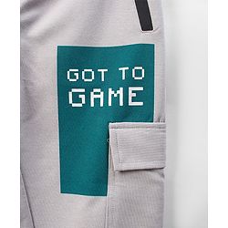 Pine Kids 100% Cotton Knit Full Length Track Pant with Cargo Pockets Text Print - Oyester Mushroom
