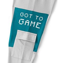 Pine Kids 100% Cotton Knit Full Length Track Pant with Cargo Pockets Text Print - Oyester Mushroom