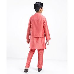 Pine Kids Full Sleeves Solid Kurta Pyjama Set with Printed Bandi- Peach