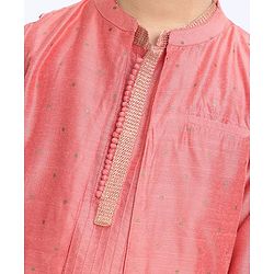 Pine Kids Full Sleeves Solid Kurta Pyjama Set with Printed Bandi- Peach