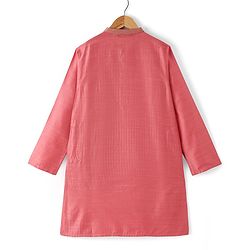 Pine Kids Full Sleeves Solid Kurta Pyjama Set with Printed Bandi- Peach
