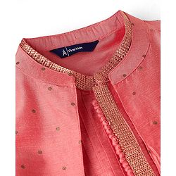 Pine Kids Full Sleeves Solid Kurta Pyjama Set with Printed Bandi- Peach