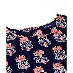 Pine Kids Sleeveless  Kurti & Sharara with Dupatta Set Block Print - Blue