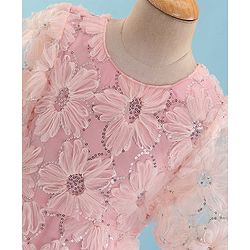 Pine Kids Half Sleeves Embroidered Knee Length Party Wear Dress with Sequins - Light Pink