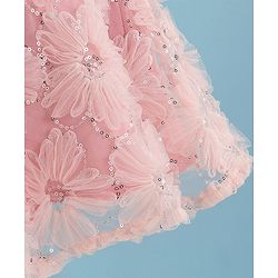 Pine Kids Half Sleeves Embroidered Knee Length Party Wear Dress with Sequins - Light Pink