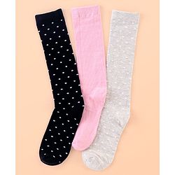 Pine Kids Knee Length Socks with Antimicrobial Finish Dotted Design Pack of 3 (Color May Vary)