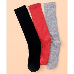 Pine Kids Knee Length Socks with Antimicrobial Finish Solid Colors Pack of 3 (Color May Vary)