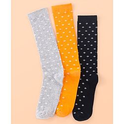 Pine Kids Cotton Knee Length Socks With Silvadur Antimicrobial Finish Floral Design Pack Of 3 (Color May Vary)
