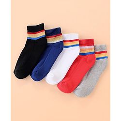 Pine Kids Cotton Ankle Length Socks With Silvadur Antimicrobial Finish Stripes Design Pack Of 5 (Color May Vary)