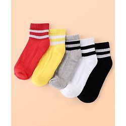 Pine Kids Cotton Ankle Length Socks With Silvadur Antimicrobial Finish Stripes Design Pack Of 5 (Color May Vary)