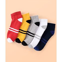 Pine Kids Cotton Ankle Length Socks With Silvadur Antimicrobial Finish Stripes Design Pack Of 5 (Color May Vary)