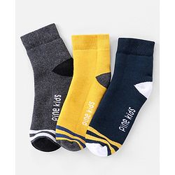 Pine Kids Cotton Ankle Length Socks With Silvadur Antimicrobial Finish Solid Colors Pack Of 3 (Color May Vary)