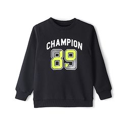 Pine Kids Full Sleeves Round Neck Biowashed Sweat Shirt Text Print - Jet Black
