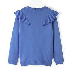Pine Kids Full Sleeves Sweater With Cable Knit Ruffle Solid Colour - Blue