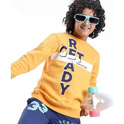 Pine Kids Full Sleeves Round Neck Biowashed Sweatshirt Text Print - Yellow