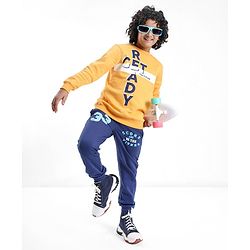 Pine Kids Full Sleeves Round Neck Biowashed Sweatshirt Text Print - Yellow