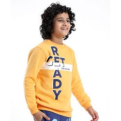 Pine Kids Full Sleeves Round Neck Biowashed Sweatshirt Text Print - Yellow