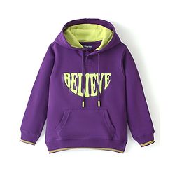 Pine Kids Full Sleeves Believe Printed Hooded Sweatshirt - Purple