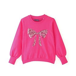 Pine Kids Full Sleeves Biowashed  Sweatshirt Sequined Bow Design - Fuschia