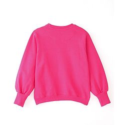 Pine Kids Full Sleeves Biowashed  Sweatshirt Sequined Bow Design - Fuschia