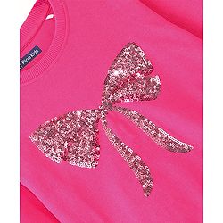 Pine Kids Full Sleeves Biowashed  Sweatshirt Sequined Bow Design - Fuschia