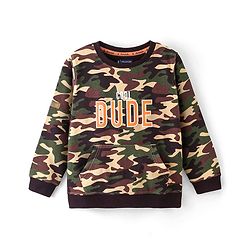 Pine Kids Full Sleeves Biowashed Sweatshirt Camouflage Print - Green & Brown
