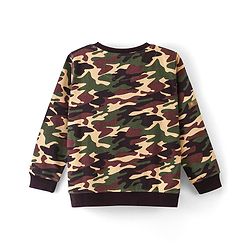 Pine Kids Full Sleeves Biowashed Sweatshirt Camouflage Print - Green & Brown