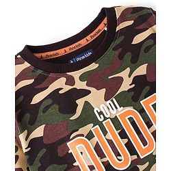 Pine Kids Full Sleeves Biowashed Sweatshirt Camouflage Print - Green & Brown