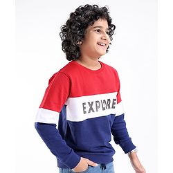 Pine Kids Cotton Knit Full Sleeves Biowashed Sweatshirt Explore Print - Red White & Blue