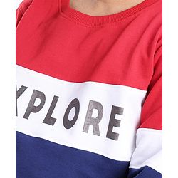 Pine Kids Cotton Knit Full Sleeves Biowashed Sweatshirt Explore Print - Red White & Blue
