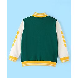 Pine Kids Cotton Knit Full Sleeves Text Applique Bomber Jacket - Green & White