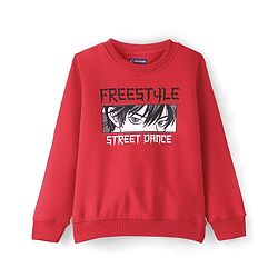 Pine Kids Cotton Full Sleeves Freestyle Street Dance Text Print Sweatshirt - Red