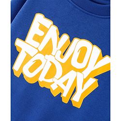 Pine Kids Cotton Knit Full Sleeves Basic Round Neck Bio Washed Text Printed Sweatshirt - Blue