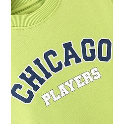 Pinekids Cotton Knit Biowashed Full Sleeves Sweatshirt With Chicago Print - Green