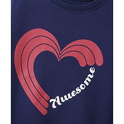 Pinekids Full Sleeve Round Neck Biowashed Sweatshirts with Heart Print - Navy Peony