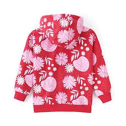 Pine Kids Full Sleeves Hooded Front Open Biowashed Sweatjacket Floral Print - Red