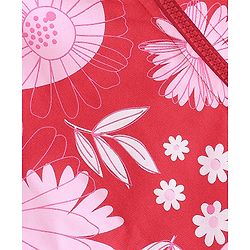 Pine Kids Full Sleeves Hooded Front Open Biowashed Sweatjacket Floral Print - Red
